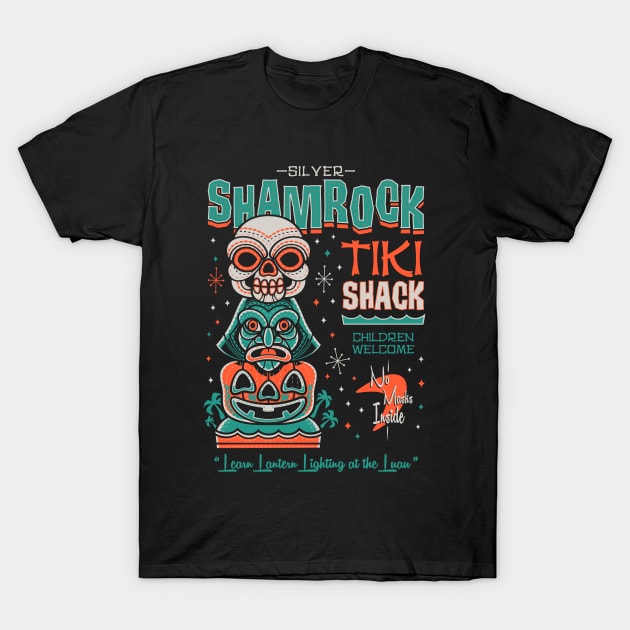 Silver Shamrock Tiki Shack - Creepy Cute Spooky Halloween - Vintage Surf T-Shirt by Nemons